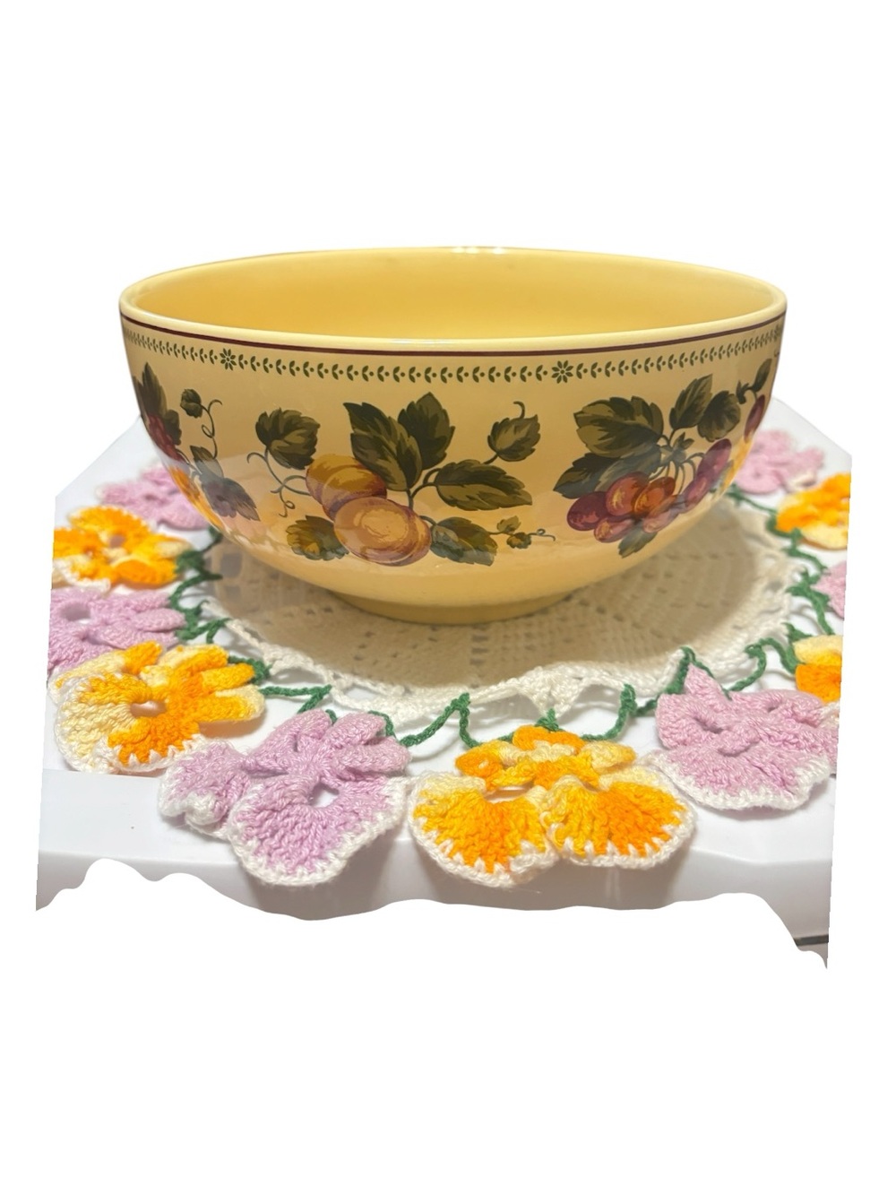 Waverly Yellow Garden Room Floral Manor Ceramic Bowl 8.5 inches in diameter